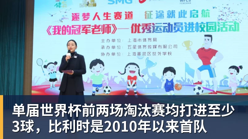 单届世界杯前两场淘汰赛均打进至少3球，比利时是2010年以来首队